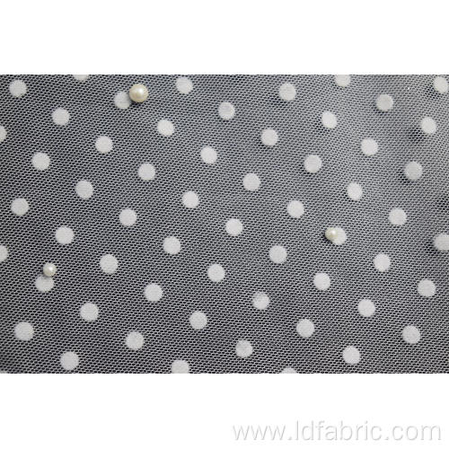 100%Polyester White Mesh Fabric With Lulu And Flocking